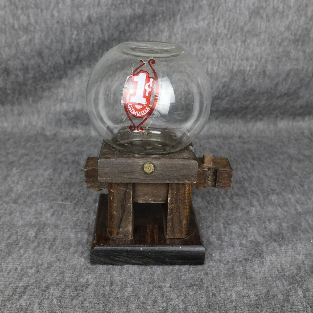Vintage The Candy Man Wooden 1 Cent Gumball Machine Glass Globe USA Dispenser
